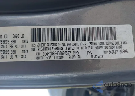 2013 Dodge Journey Sxt z USA, uszkodzony, nr VIN 3C4PDDBG4DT660507